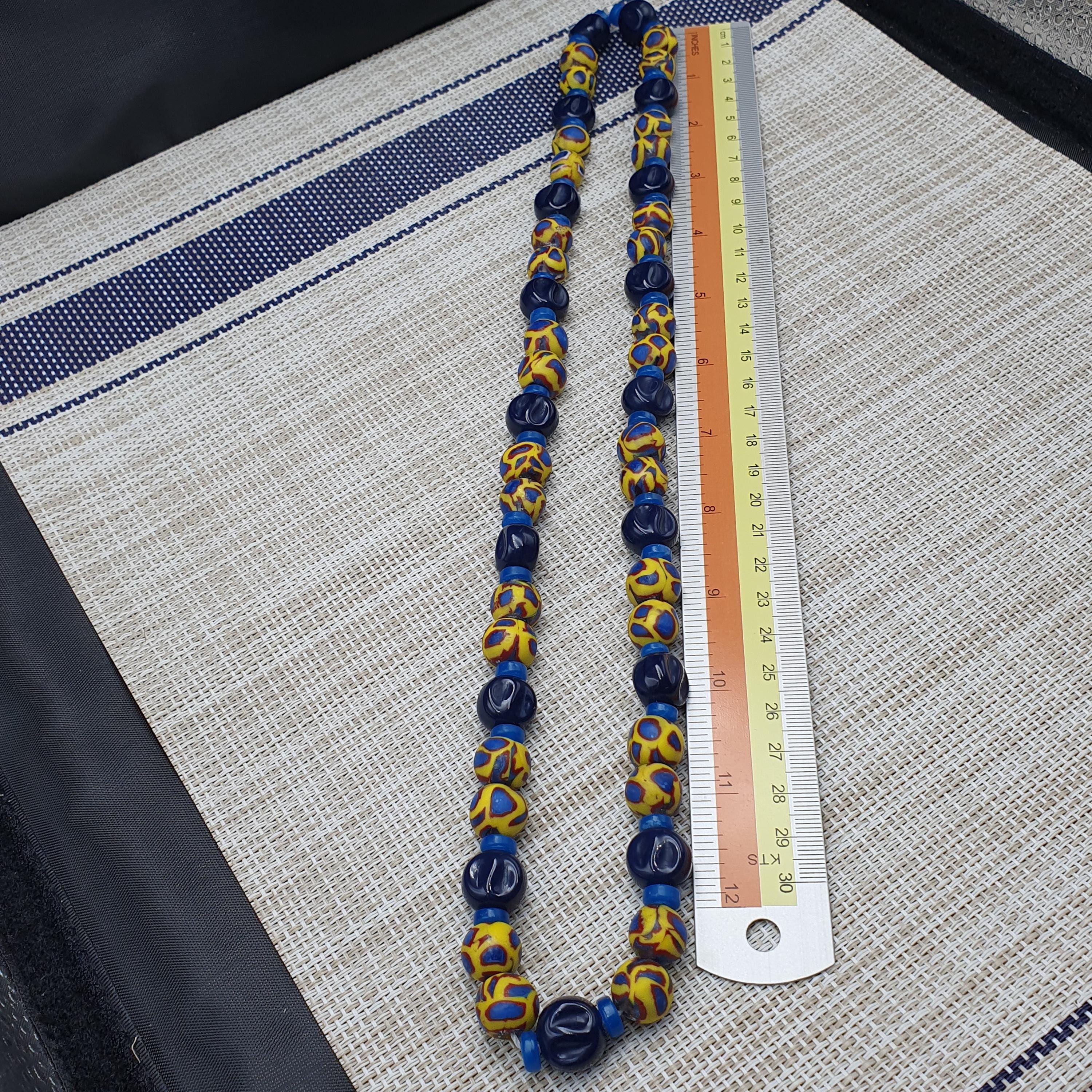 Vintage African Venetian Style Blue Yellow Glass Beaded