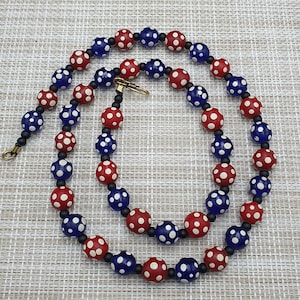 Vintage Venetian Style Skunk Dotted Red & Blue Glass Beaded Necklace