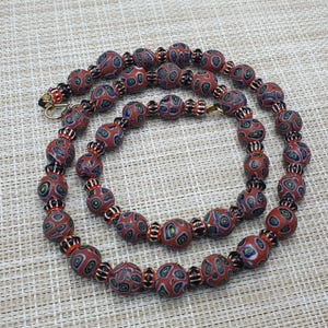 Vintage Venetian Style Eyes Glass And Chevron Glass Beaded Necklace