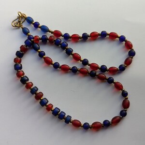 Vintage Blue & Red African Glass Beaded Necklace