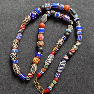 Vintage Venetian Style Chevron with Mulit Glass Beads Necklace