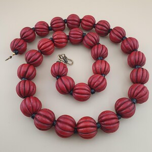 Antique African Style Deep Red Melon Shape Glass Beads Necklace
