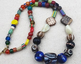 Vintage Ethnic Glass & Pumtek Pyu Bead Necklace: Handmade Tribal Jewelry