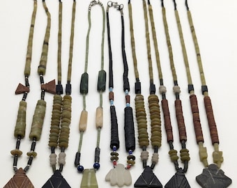 Lot Of 7 Mix Vintage Stone Jade & Jasper Beaded Necklaces With jade Pandent
