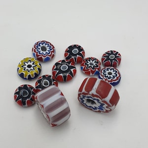 Vintage Venetian Style MultiColor Chevron Beads Lot Of 11