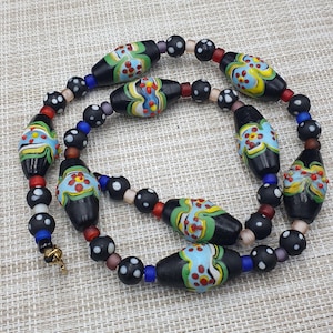 Vintage Venetian Style Skunk & Dotted With MultiColor Glass Beaded Necklace
