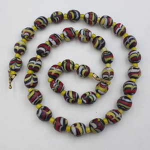 Vintage Venetian Feather Glass Necklace: White Heart Beads, 22 in