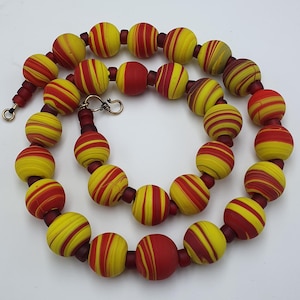 Vintage Venetian African Style Yellow red Glass Beaded Necklace BigBeads
