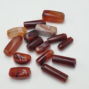 Antique Lot of 16 Carnelian Agate Beads From Mali Africa