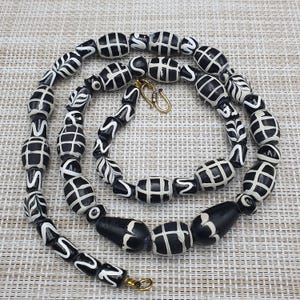 Vintage Venetian Style African Black & White Trade Glass Beaded Necklace