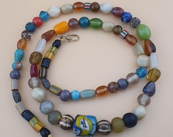 Vintage Venetian Glass Bead Necklace: Handmade African Style Ethnic Jewelry