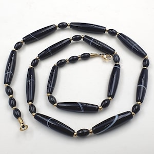 Vintage Natural Pattern Suliemani Agate Beaded Necklace