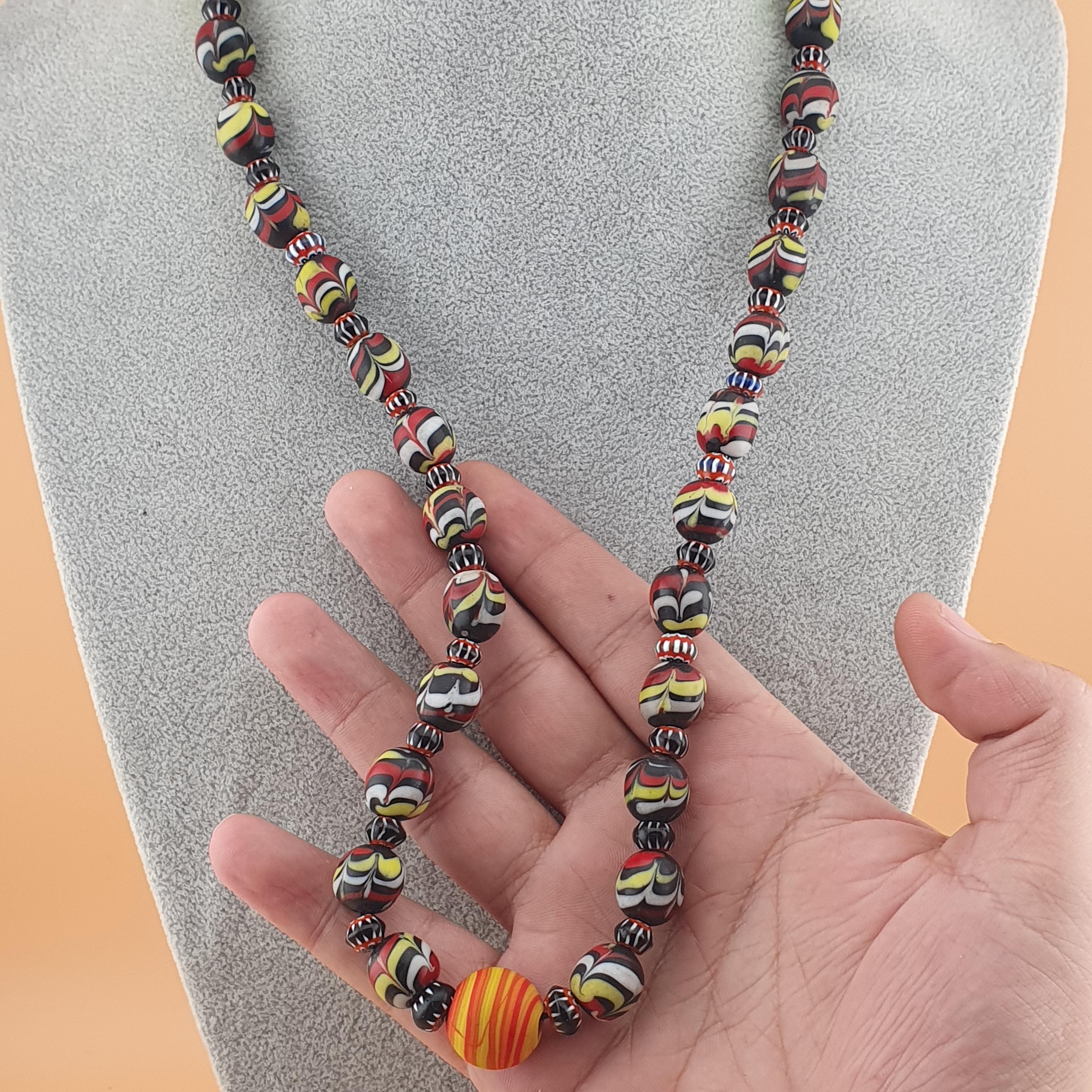 ヴィンテージ ベネチアンスタイル フェザーデザインガラス＆シェブロン