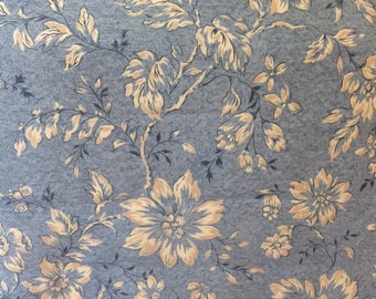 Vintage Home Decor Fabric Cotton Fabric Light Blue with Beige Flowers Cotton Fabric - 1 yard