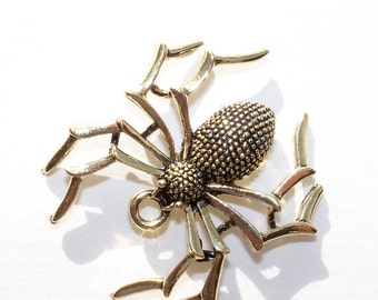 4 Spider Pendants, Large Spider Charm, Bronze Metal Spider Pendant - 1 3/8 inches - set of 4