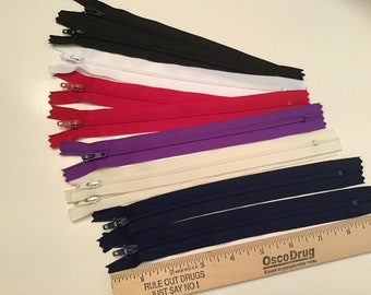 Set of 10 Zippers - 8 inch Zippers, assorted colors