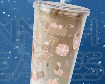 Envoltorio para taza "Dachshund en la nieve fría": Diseño navideño (Descarga digital)