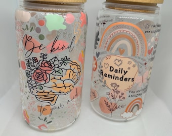 Vaso de cristal para la salud mental: vibras positivas, regalo de autocuidado, regalo de cumpleaños