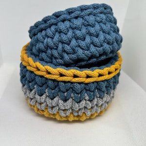 Multi Coloured Set of 2 Handmade Macrame Crochet Basket cotton Home & Desk Organiser.