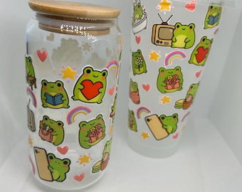 Vaso con forma de rana kawaii con tapa y pajita / Vaso ecológico para bebidas