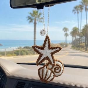 Personalized Crochet Car Charm, Bridesmaid Gift, Starfish Shell Diffuser