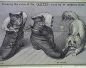 2 Cats in Fashion Shoes with Dog - Victorian Trade Card - A.S.T. Co. Shoes and Boots - 1800's