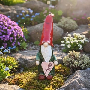 Gnome med röd hatt | Handgjord trädgårdsdekoration, Nyckfull utomhuskeramik