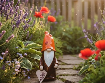 Handgemaakt keramisch kabouterbeeldje – tuinkabouterdecor, aardewerk elfenstandbeeld, grillige huisdecoratie