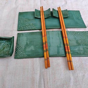 Handmade Green Ceramic Sushi Set for Two – Pottery Dinnerware, Japanese Tableware Gift,wedding gift