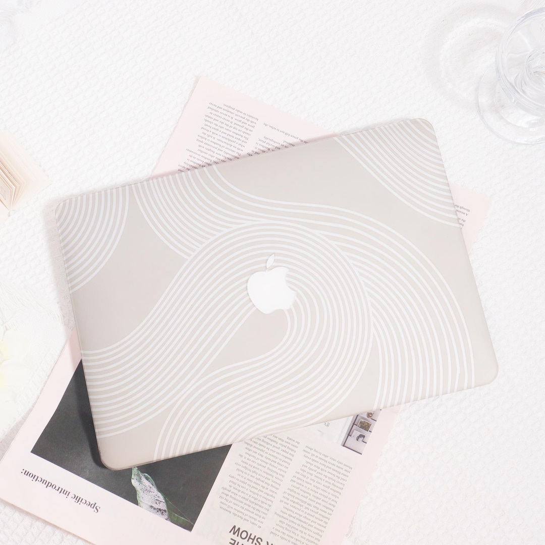 Minimal Wave Lines MacBook Case, Beige Modern Calm Aesthetic Laptop ...