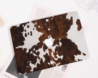 Brown Cowhide MacBook Case,Western Cow Print Laptop Cover,Unique Hard Shell for MacBook Air 13th,Pro 13/14/15/16th,Neo A18 Case,Gift for Her