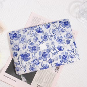 Watercolour Blue Flowers MacBook Case, Protective Hard Shell Cover for MacBook Air 13, MacBook Pro 13/14/15/16, Adorable Laptop Case for Her