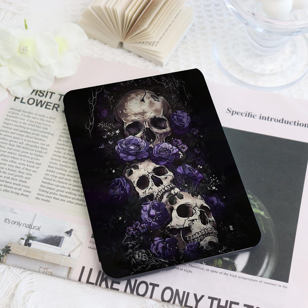 Purple Flower Skull Kindle & Kobo Case With Hand Strap, E-reader Cover ...