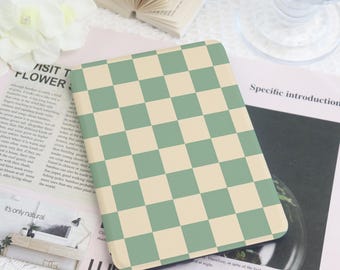 Green Checkerboard Kindle Custom Case With Hand Strap For Paperwhite 1/2/3/4,Kindle 2022,Kindle 10th 11th Gen,Colorsoft Cover,kindle case