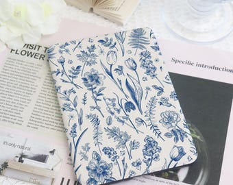 Blue Floral Kindle Custom Case With Hand Strap For Paperwhite 1/2/3/4,Kindle 2022,Kindle 10th 11th Gen,Colorsoft Cover,kindle 10th 11th Gen