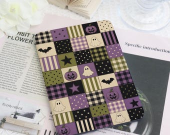Halloween Kindle Case with Hand Strap, Witchy Ghost Patchwork E-Reader Cover for Paperwhite 12th/11th Gen, Colorsoft, Kobo Clara Gift