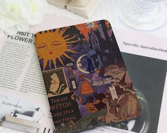 Vintage Witch Collage Kindle Case with Hand Strap, Gothic Book Cover for Paperwhite 12th/11th Gen, Colorsoft, Kobo Clara, Reader Gift