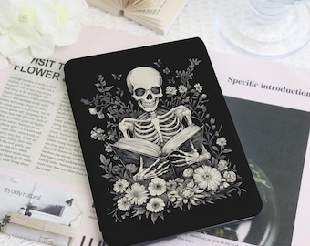 Skeleton Read Book Kindle & Kobo Case with Hand Strap,E-Reader Cover for 2024 New Kindle Paperwhite 12th Kindle Kobo Clara Case,Bookish Gift