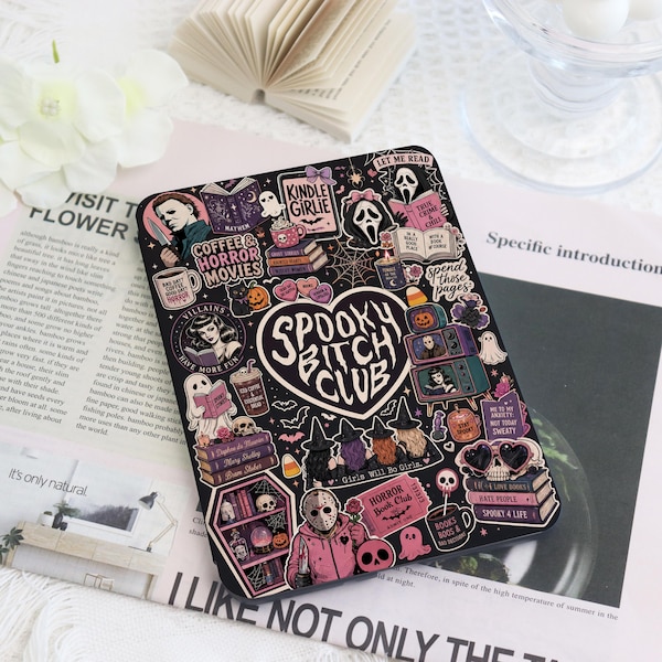 Girly Gothic Kindle Case with Hand Strap, Spooky Horror Collage Cover for Kindle Paperwhite 12th 11th Gen,Colorsoft, Kobo Clara, Reader Gift