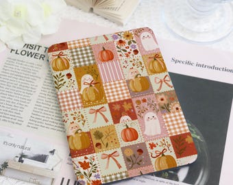 Pumpkin Ghost Kindle & Kobo Case, Cute Fall Patchwork E-Reader Cover, for Paperwhite 12th/11th Gen, Colorsoft, Kobo Clara, Bookish Gift