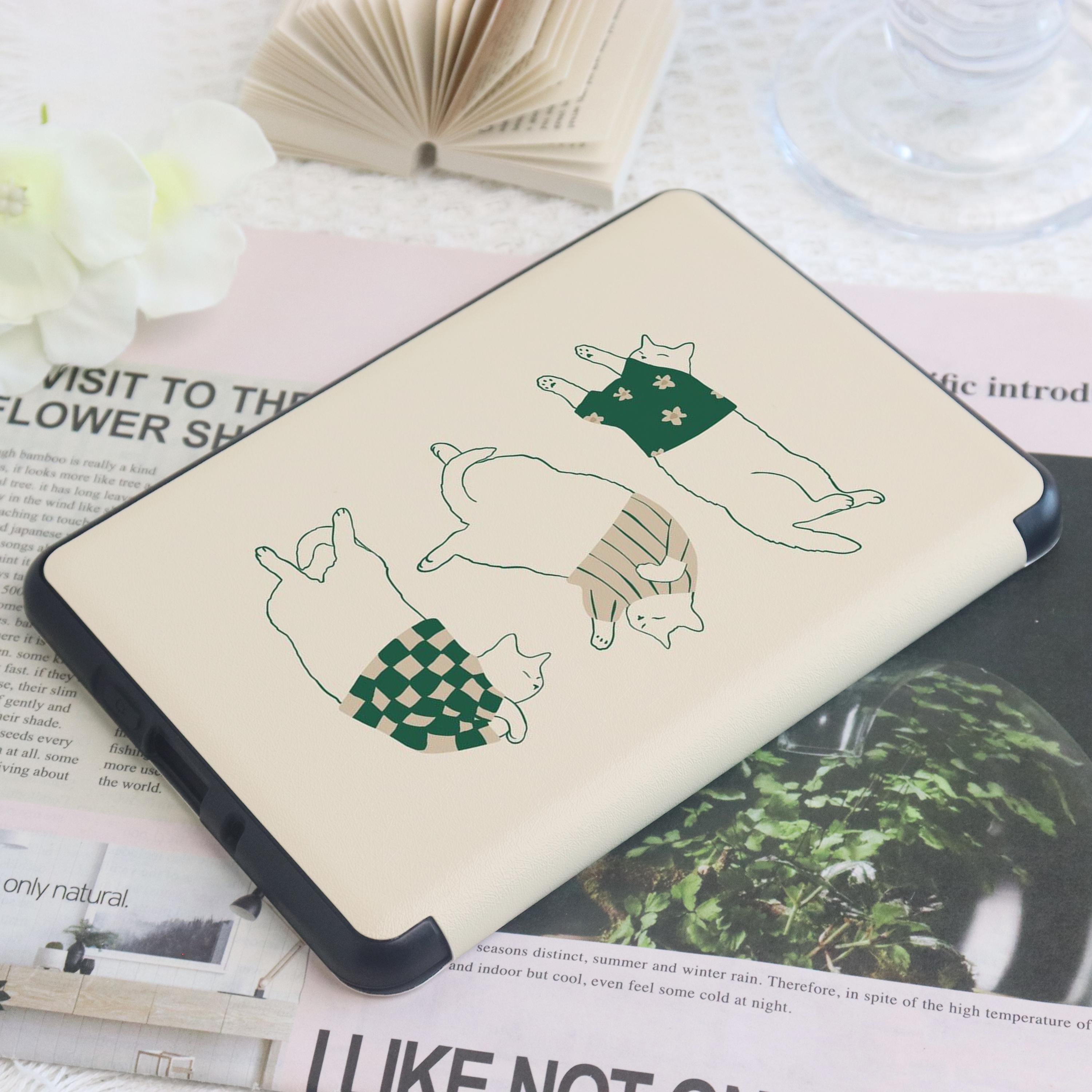 Line Cute Cat Kindle Custom Case With Hand Strap for Paperwhite 1/2/3/4 ...