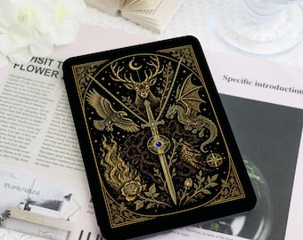 Gothic Fantasy Kindle Case with Hand Strap, Golden Dragon Stag Raven Bookish Cover for Paperwhite 12th/11th Gen,Colorsoft,Kobo Clara Gift