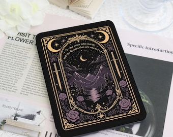 Dark Academia Kindle & Kobo Case with Hand Strap, Romantasy Moon Cover for Paperwhite 12th/11th Gen, Colorsoft, Kobo Clara, Bookish Gift