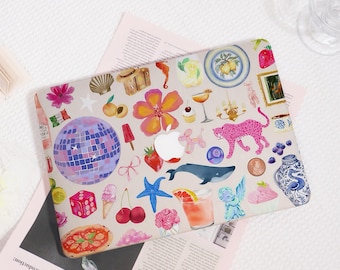 Cute Pink Collage MacBook Case, Protective Hard Shell Cover for MacBook Air 13, MacBook Pro 13/14/15/16, Adorable Laptop Case for Her