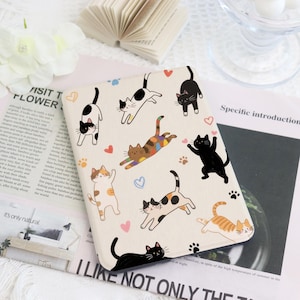 Cute Cats Kindle Case, Custom Cover for Paperwhite 1/2/3/4, Kindle 2022/2024, Auto Sleep/Wake, Kindle Paperwhite Case, Cat Lover Gift