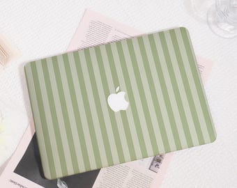 Green Stripes MacBook Case, Protective Hard Shell Cover for MacBook Air 13, MacBook Pro 13/14/15/16, Adorable Laptop Case for Her