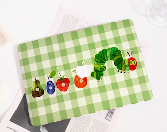 Cute Fruit Caterpillar MacBook Case, Green Plaid Aesthetic Hard Shell Laptop Cover, Protective Case for MacBook Air 15/13, Pro 16/15/14/13