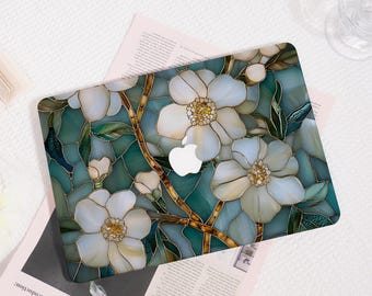 Stained Glass Floral MacBook Case, Protective Hard Shell Cover for MacBook Air 13, MacBook Pro 13/14/15/16, Adorable Laptop Case for Her