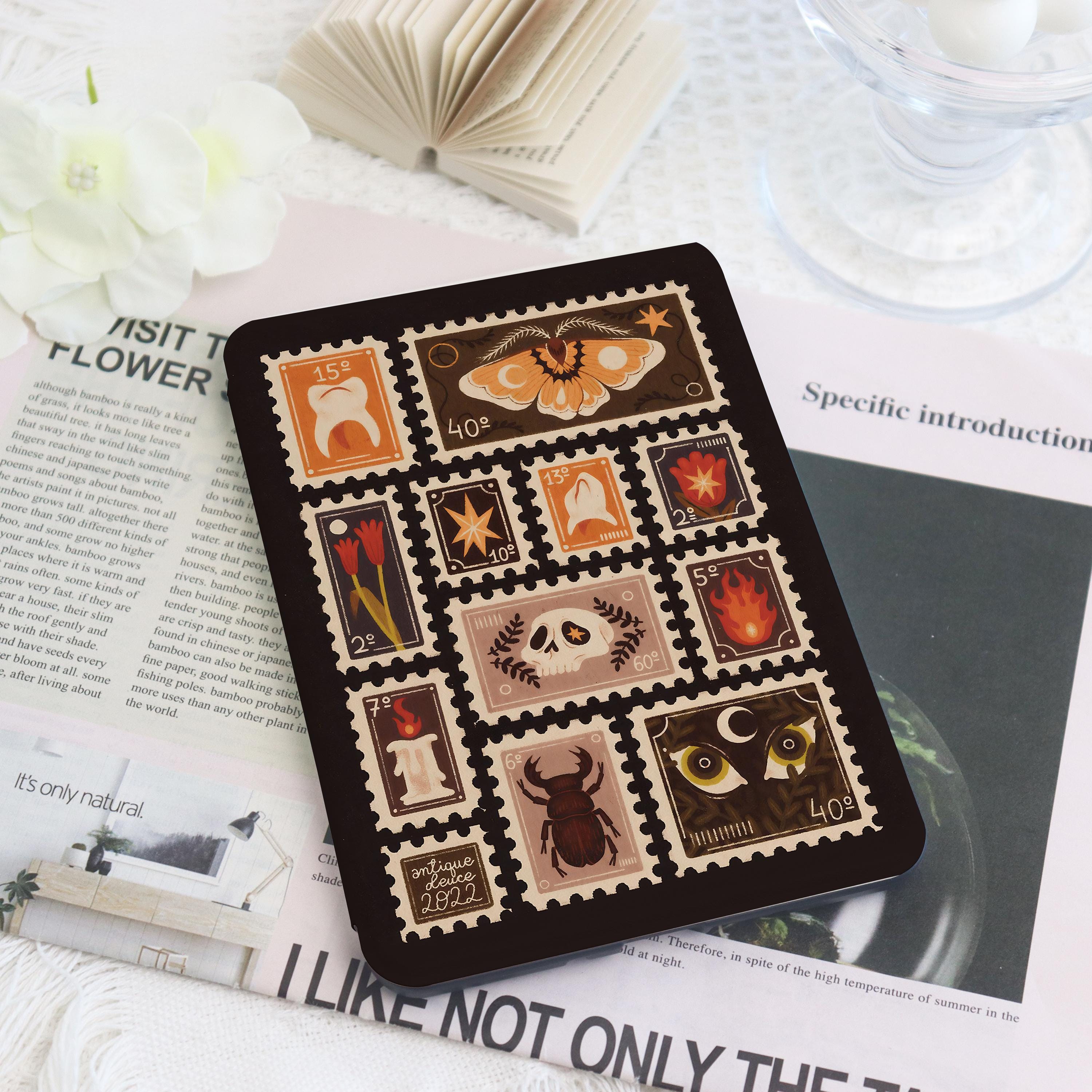 Stamp Book Kindle/Kobo Case with Hand Strap, 2024 Paperwhite 12th & Kobo Clara E-Reader Cover, Protective Bookish Gift for Readers