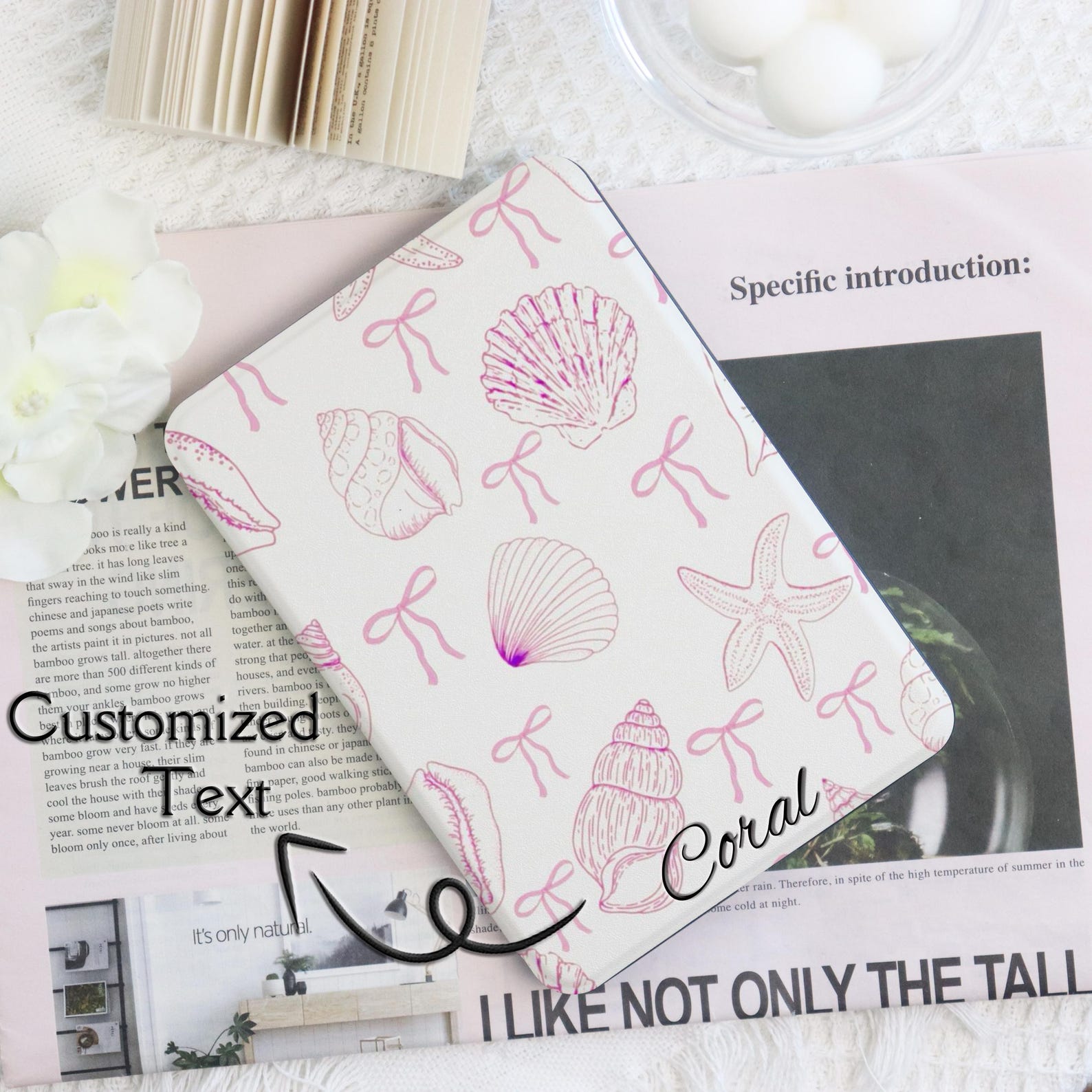 Pink Starfish Conch Bow Kindle Custom Case With Hand Strap for ...